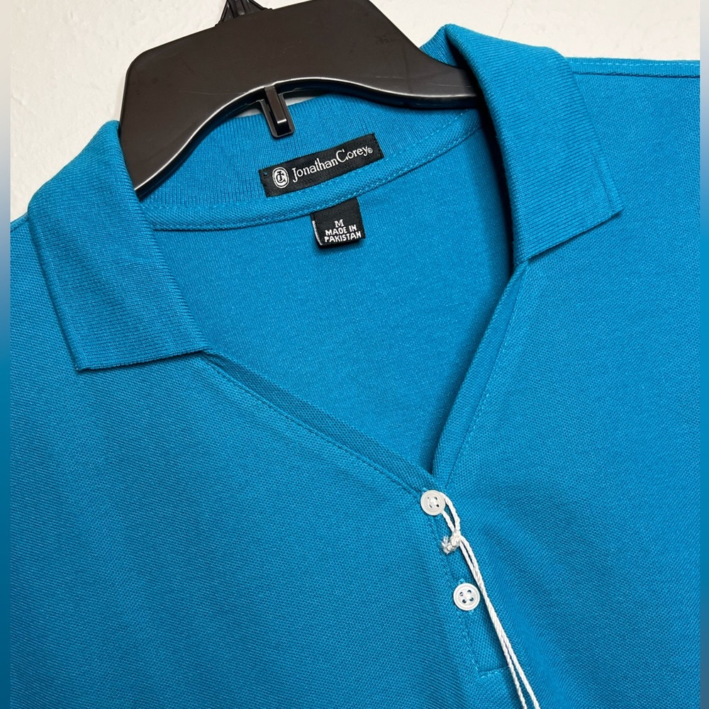 NWT Jonathan Corey Women's Medium Short Sleeve Polo Pima Cotton Blue Shirt